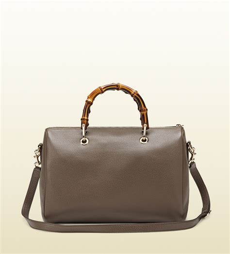 Bamboo Gray Leather Shoulder Bag With Charm 